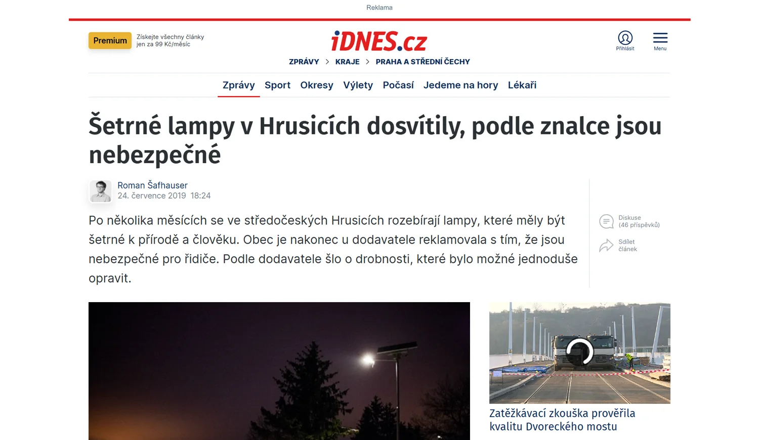 Šetrné lampy v Hrusicích dosvítily, podle znalce jsou nebezpečné